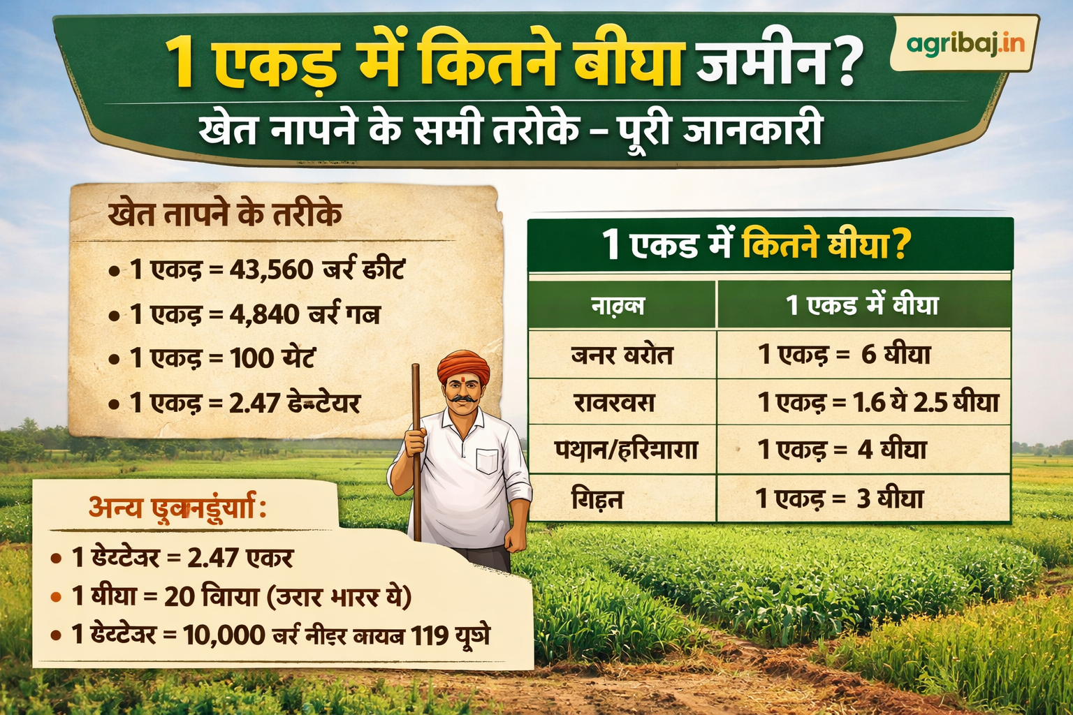 Firefly gpt image 1 एकड़ में कितने बीघा जमीन खेत नापने के सभी तरीके पूरी जानकारी agribaj.in 353618