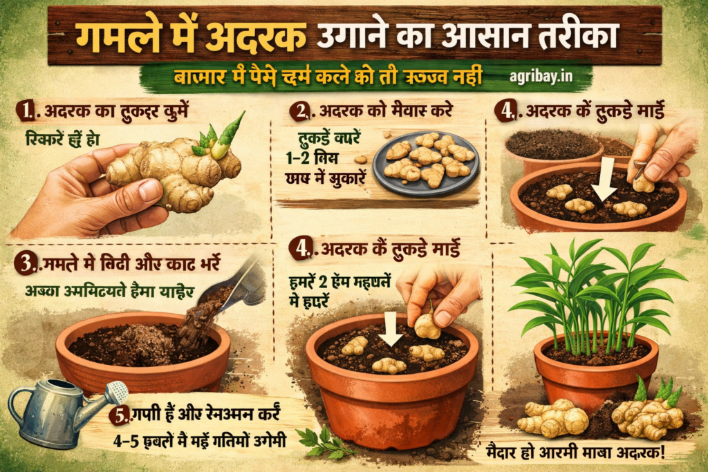 गमले में अदरक